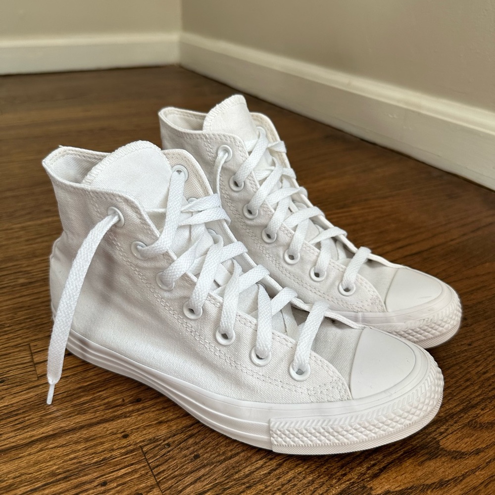 Classic White High-Top Canvas Sneakers - Picture 2 of 9
